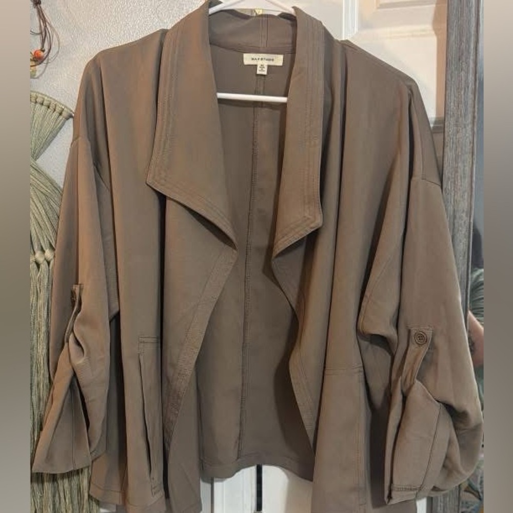 New Directions Brown Trench Coat with Waterfall Collar
